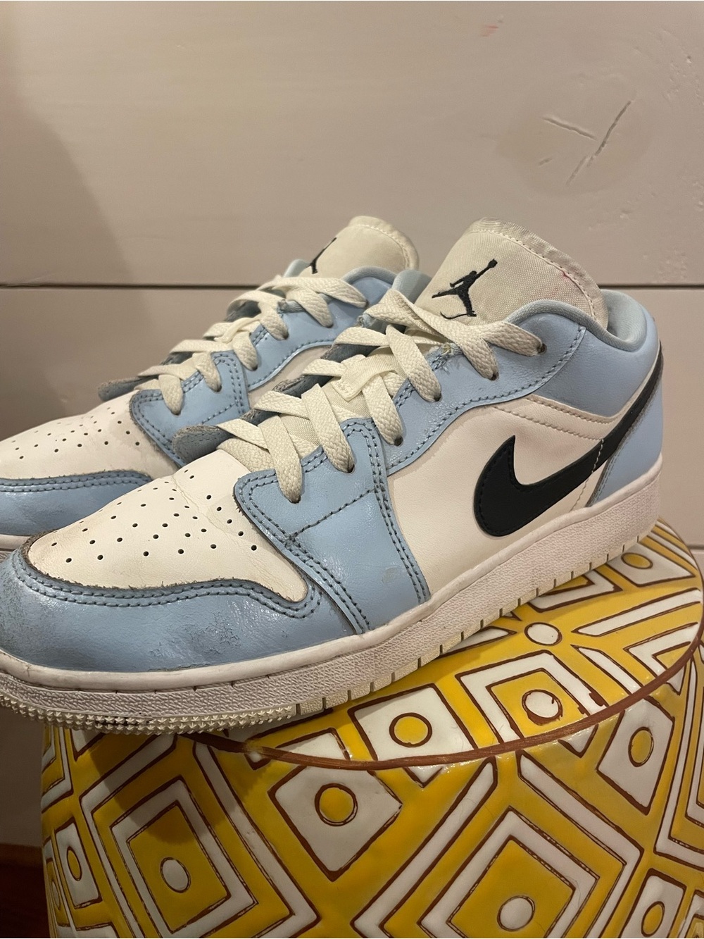 Jordan low-top sneakers in white and light blue